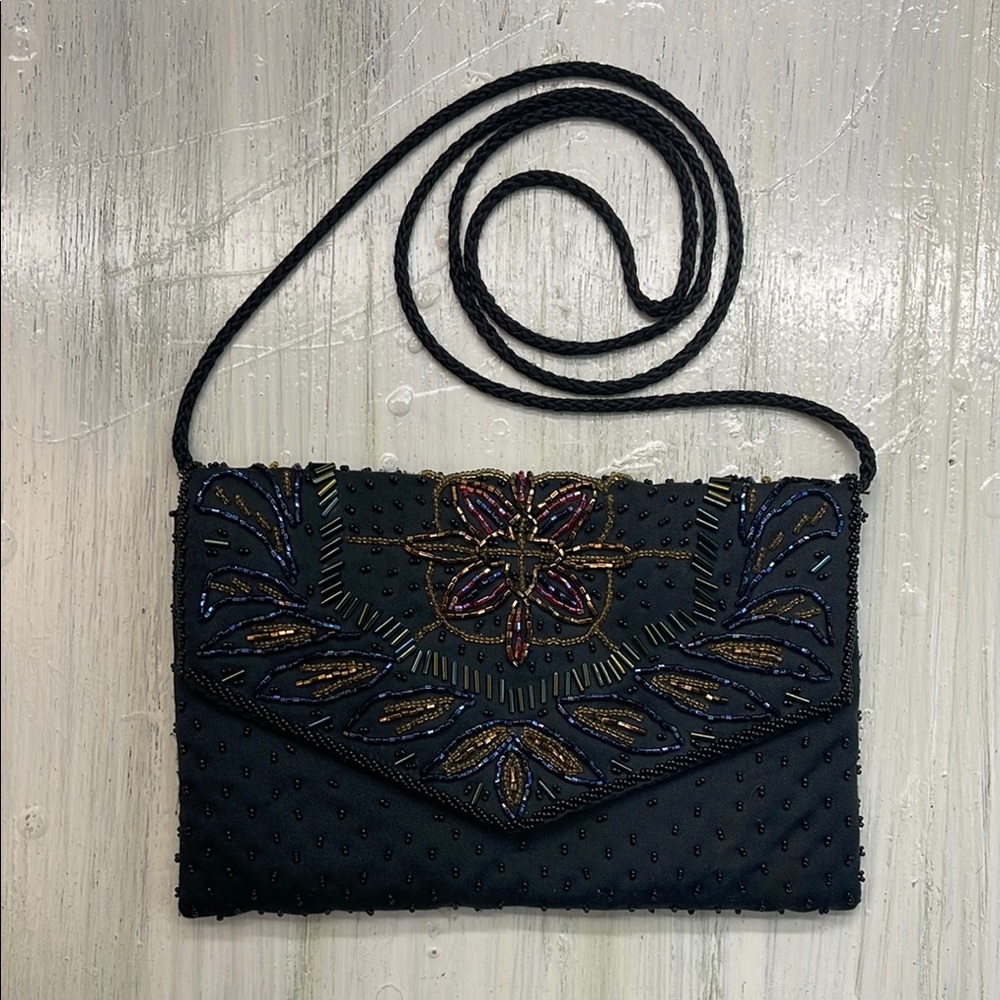 💚5/$25 SALE!💚 Elegant Black Satin Beaded Evening Bag/Clutch